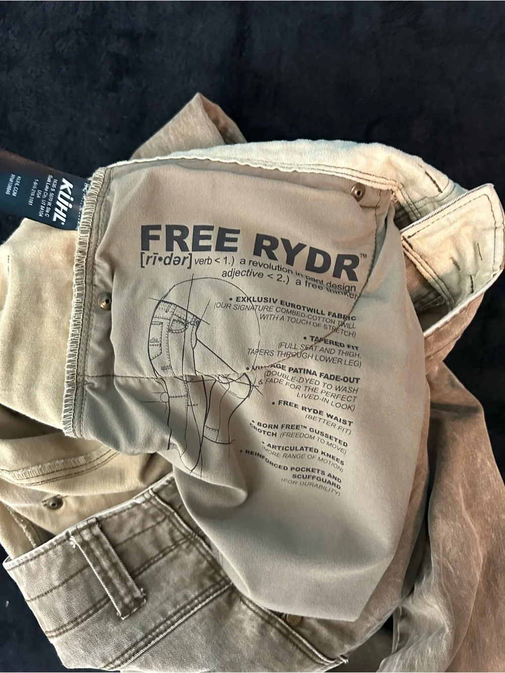 Kuhl Rydr Pants Mens 32x34 Khaki Brown Articulated Knee Outdoor Tapered Fit